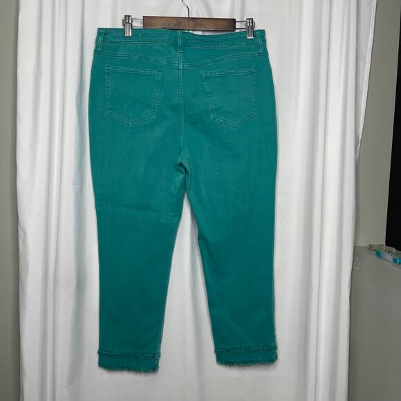 Chico's jeans pants women's 10 Grilfriend So Slimming Crop teal green raw hem - Picture 3 of 16